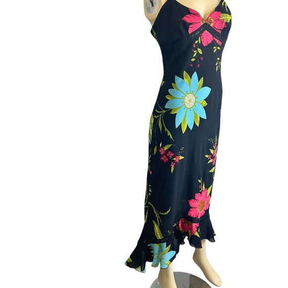 Vtg XOXOXO Black Floral Prom Baby Doll Maxi Dress Fairy Coquette Tiered Sz L Y2K - Picture 5 of 11